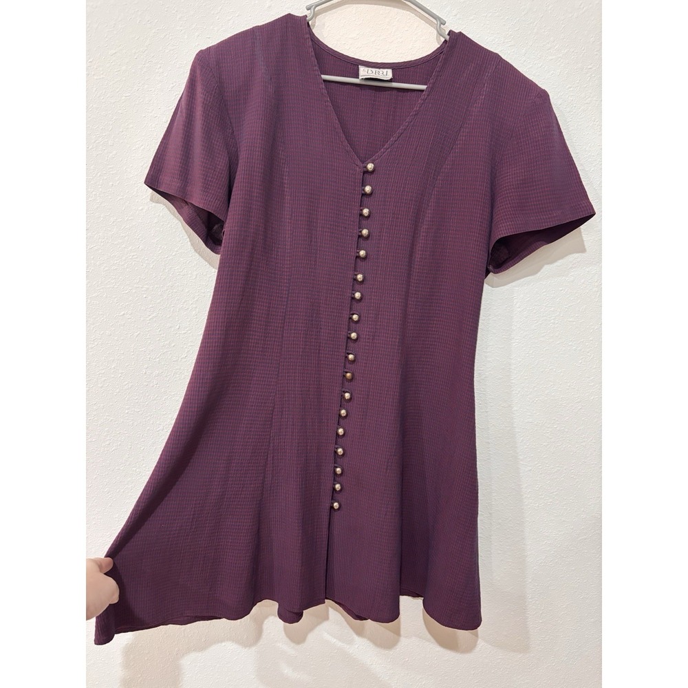D.B.Y. Ltd. Vintage Burgundy Gingham Mini Dress M/L Dark Academia Grunge Goth - Picture 2 of 15